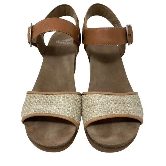 Dansko Debby Sandals Leather Woven Raffia Brown Size 40 Boho Chic Mediterranean - Picture 4 of 15